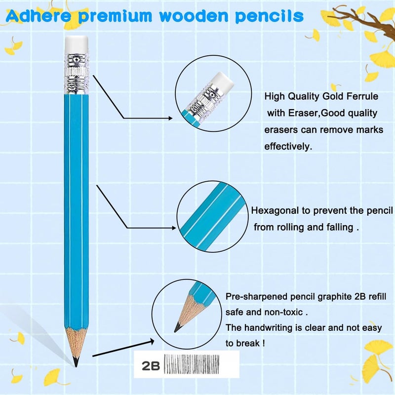 Adhere 25pcs Golf Pencils with eraser Hexagon Wooden Pencils Graphite 2B for Golf Event Scoring,Classroom,Wedding,Company Meetings,Pew, Pocket (z-Light blue・Hexagon・50pcs) - Image 3
